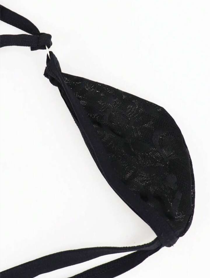 Men's Lace Trim Underwear For Men, Black, Mid Waist